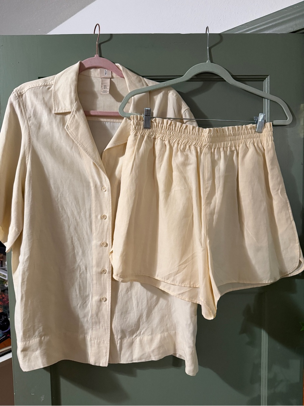 Light Yellow Women's linen set elastic Waist Shorts